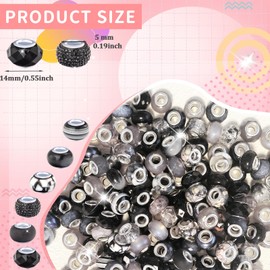 Large Hole Beads Spacer Beads Black Assorted European Craft Big Beads Large Hole Lampwork Murano Bead Fairy Wand Garden Beads for DIY Charm Bracelet Necklace Earring Jewelry Making Decoration Supplies