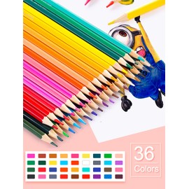 Deli 36 Pack Colored Pencils with Built-in Sharpener in Tube Cap, Vibrant Color Presharpened Pencils for School Kids Teachers, Soft Core Art Drawing for Coloring, Sketching, and Painting