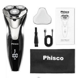 Phisco Pro Men's Electric Shaver: Quiet 3D Rotary | Waterproof & Rechargeable | LED Display | Wet/Dry Use