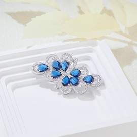 QUKE Gold Tone Luxury Blue Cubic Zirconia Crystal Bridal Wedding Brooches Pin Jewellery for Women Girls