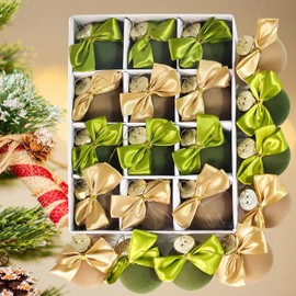 Velvet Ornaments for Christmas Tree,12Pcs Velvet Christmas Tree Ornaments,2.36 Inch Flocked Neutral Christmas Ornaments,Green and Brown Velvet Christmas Ball Ornaments(Beige & Green)