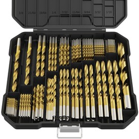 MACXCOIP 230Pcs Titanium Drill Bit Set, 135 Degree Tip HSS Drill Bit Kits, Sizes from 3/64" to 1/2" for Drilling Soft Metal, Aluminum, Copper, Wood and Plastic, with Plastic Indexed Case for Storage