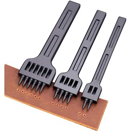 Yuentoen Set of 3 Hole Punch Tools, DIY Leather Hole Punch, 6 mm Leather Craft Set, Prong Punch, 2/4/6 Prong Chisel Steel Sewing Diamond Lacing Stitching Punch for Belt, Leather, Bracelet, Card
