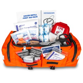 MFASCO First Aid Kit - Fully Stocked Portable Reflective Bag - First Responder Emergency Response Kit - for Natural Disaster Preparedness - Customizable Storage - Includes 415 Pcs First Aid Supplies
