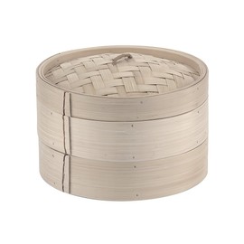 Paderno Cestello per Cottura a Vapore, Cuocivapore di Bambù con Coperchio, 2 Livelli, Diametro 20 cm, Colore Naturale