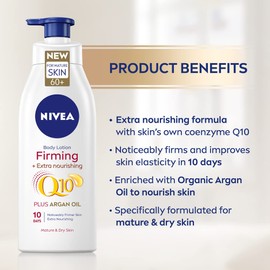 NIVEA Firming Body Lotion Q10 + Argan Oil (400 ml), Nourishing Firming Cream with Q10 and Argan Oil, NIVEA Moisturising Cream for Firm Skin