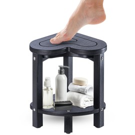 UHA Corner Shower Stool for Inside Shower - Waterproof Corner Shower Bench, HDPE Plastic Bathroom Bench, Adjustable Height Corner Chair for Shaving Legs,Storage Shelf,Non-Slip Feet，Black