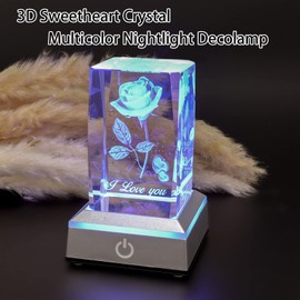DUOQIAN I Love You 3D Rose Heart in Full Bloom Crystal with Colourful LED Display Base, I Love You Present for Girlfriend Wife Mom Aunt Woman Birthday Christmas Mothers Day Valentine's Day Gifts