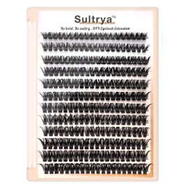Sultrya Lash Clusters 12-Row 9-16mm Volume Lashes 30D-80D Options 240pcs False Eyelashes DIY Eyelash Extensions for Dense Volume Look Black (60D)