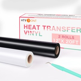 HTVRONT HTV Vinyl Rolls Black HTV and White Heat Transfer Vinyl-12 x 20ft HTV Vinyl for Shirts, Black Iron on Vinyl for Cricut & Cameo - Easy to Cut & Weed for Heat Vinyl Design (Black&White)