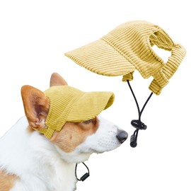 Dog Baseball Cap, Summer Dog Sun Protection Hat Adjustable Pet Cat Dog Baseball Hat Visor Cap with Ear Holes for Puppy Small Medium Large Dogs (Yellow, L)
