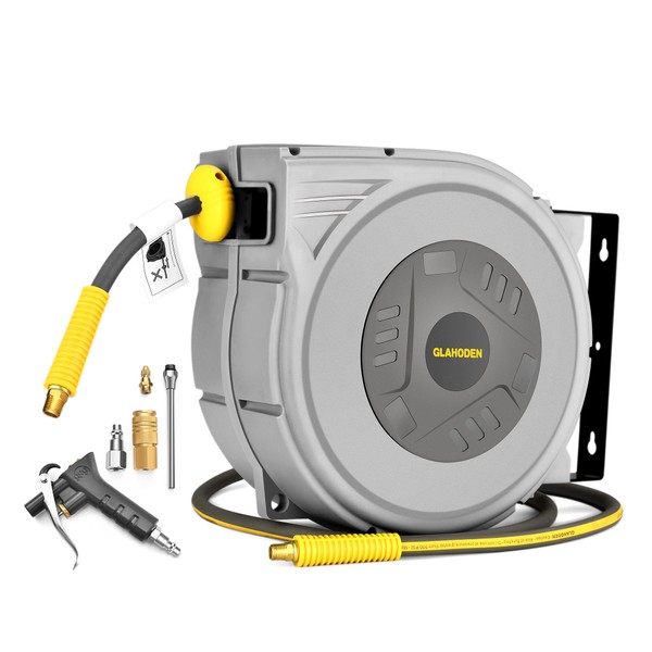 GLAHODEN Enclosed Retractable Air Hose Reel, 3/8 in x 65