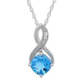 Swiss Blue Topaz and Diamond Pendant Necklace in Sterling Silver (1 3/4ct tgw) |18 inch Sterling Silver Chain