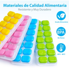 Magma Life Molde para Hielos de Silicona Suave: Conjunto de 4 Moldes Apilables con Tapas, ¡Diseñados para Facilitar el Desmoldado y Añadir un Toque de Diversión con sus Colores Vibrantes!