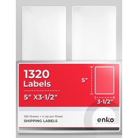 enKo - 3-1/2 x 5 Inch Label - White Blank - 4 Up Per Sheet Shipping Address Mailing Labels for Laser Inkjet Printer (330 Sheets, 1320 Labels)