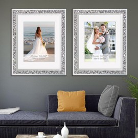 ALLARTONLY Crush Diamond Mirror Photo Frame In Bling Sparkle Crystal Silver Glass Finish, For Picture Size 5x7 inch, Pack of 2 Piece, table top Stand frame & Wall Frame