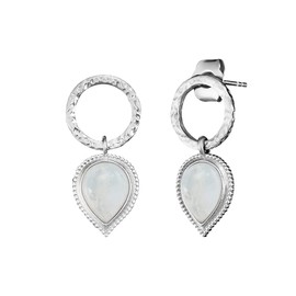 Engelsrufer Women's Earrings Moonstone in Teardrop Shape Pure Moon Silver Made of Sterling Silver – Clasp – Nickel-Free, Sterling Silver, Moonstone