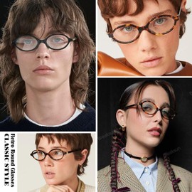 Breaksun Classic Round Glasses for Women Men Retro Oval Frame Black Blue Light Glasses Small Face Nerd Eyeglasses (Clear Grey)
