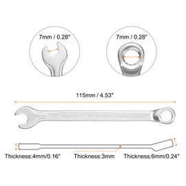 HARFINGTON 2pcs Combination Wrench Offset 7mm 75-Degree 12-Point Box End and 15° Angled Open End Metric CR-V Steel Nickel Plated Multi-function Spanners for Mechanics DIY Enthusiasts