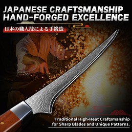 TIJERAS Boning Filet Knife for Fish, 7 inch Fillet Fishing Knife, Damascus Steel Debonding Knifves for Meat Bone Cutting, Filleting, Cleaning, Birthday Day Mom Gift