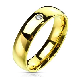 Marimor Jewelry Stainless Steel 316 Gold Ion Plated Cubic Zirconia Classic Wedding Band 4,6 or 8mm Width 06 mm Size 10