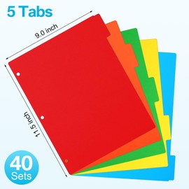 Thenshop 200 Pieces 3 Ring Binder Dividers with Tabs Bulk 40 Sets 5 Tab Dividers for 3 Ring Binders Letter Size(Mix Color)