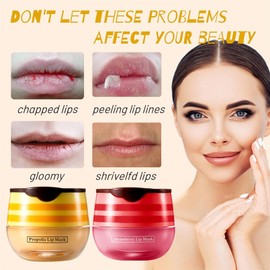 Honeybalm Lip Balm, Bee Balm Lip Balm Honey Pot, Propolis Lip Mask Moisture Lip Balm for Dry Cracked Lips, Bee Wax Lip Balm Lip Scrub Exfoliator with Lip Brush for Dark Lips (Propolis+Strawberry)