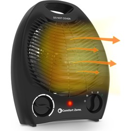 Comfort Zone Electric Fan-Forced Portable Space Heater with Adjustable Thermostat, Overheat Sensor, Tip-Over Switch, & Heat Resistant Housing, Ideal for Home, Bedroom, & Office, 1,500W, CZ40EBK