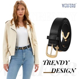 WERFORU Women Fashion Leather Belt Women Belts for Jeans Dress Women Punk Leather Belt Women Studded Belt Women Vintage Belt,A-Black,26"-32" Waist Adjustable