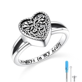 DAOSHANG 925 Sterling Silver Oxidation Tree of Life Urn Rings for Women Always In My Heart Celtic Knot Ring For Ashes of Love One Memorial Keepsake Cremation Jewelry Size 8