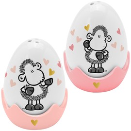 Sheepworld 48581 Egg Cup Shaker Set with "Von Herzen" Motif | 4-Piece Set Consisting of Salt and Pepper Shakers in Egg Shape and 2 Matching Egg Cups | Gift Easter, Easter Nest, Easter Decoration | 48581