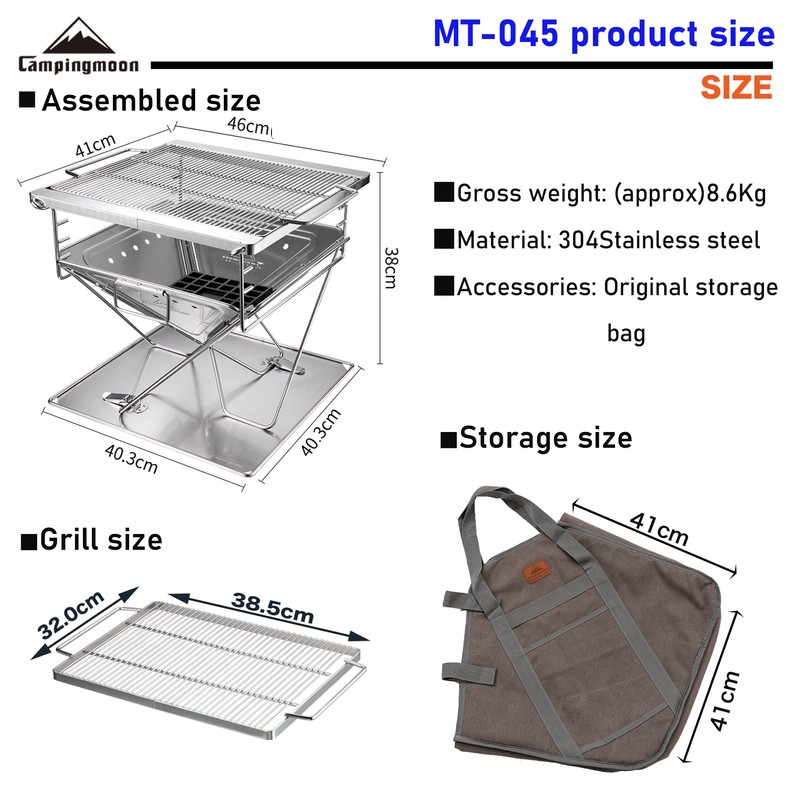 Campingmoon BBQ Grill Fire Pit Foldable Stainless Steel - Large