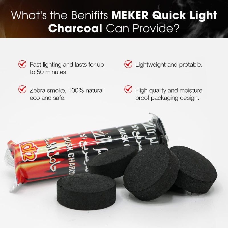MEKER Quick Light Charcoal Briquettes, Charcoal Disk Lights, 33 mm
