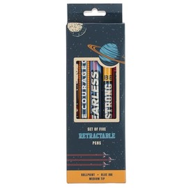 Christian Art Gifts 5 Piece Inspirational Kids Medium Ballpoint Pen Set for Boys & Girls: Strong & Courageous Scripture Theme Multicolor Space Travel Design, Retractable Clip, Blue Ink Stationery