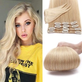 20inch Clip in Human Hair Extensions #24 Natural Blonde 8 Pcs 100% Remy Hair Extension -Basic Thickness