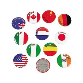 Flags Around The World Mini Buttons - 48 Pack - Assorted Countries