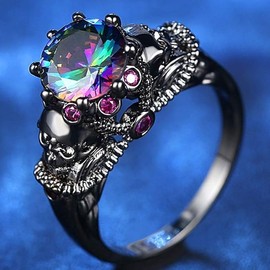 Skull Head Ring with Diamond Set and Colored Zircon Ring (Color diamond, 8)