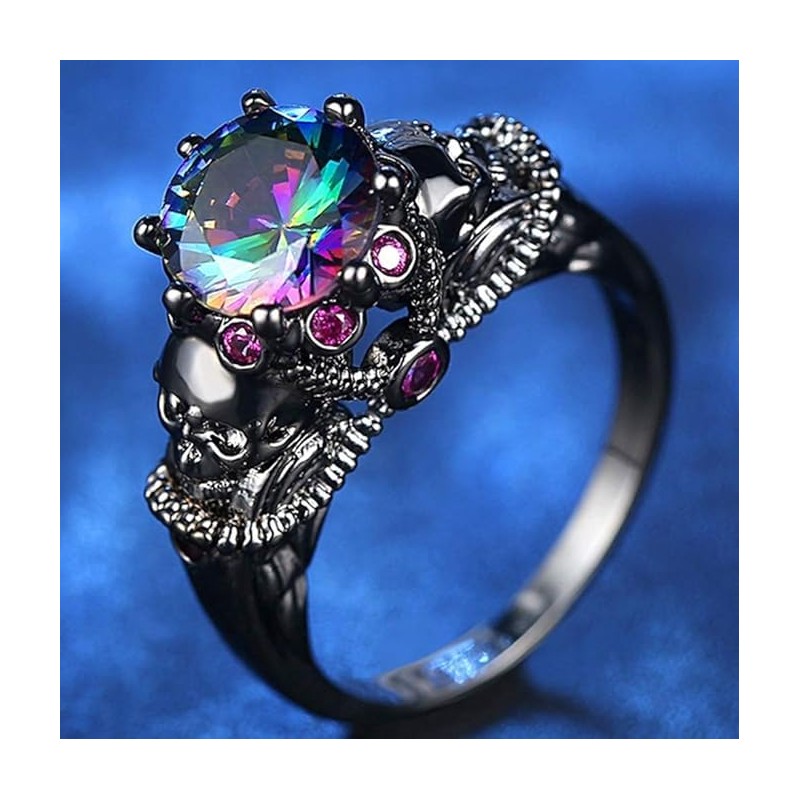 Skull Head Ring with Diamond Set and Colored Zircon Ring
