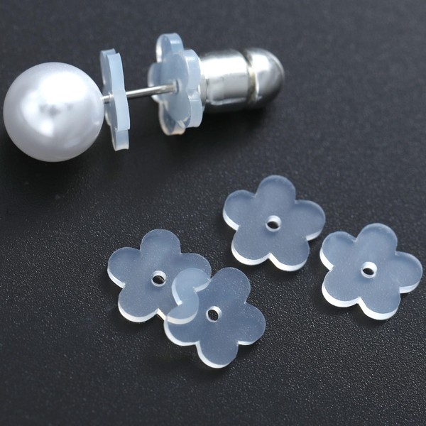 Silicone Earring Backs Stopper for Piercings, Clear Plum Blossom Support