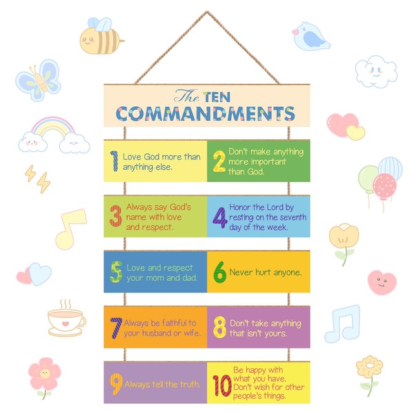 Set of 6 God Rules Sign Wooden Wall Decor,Inspirational Religious