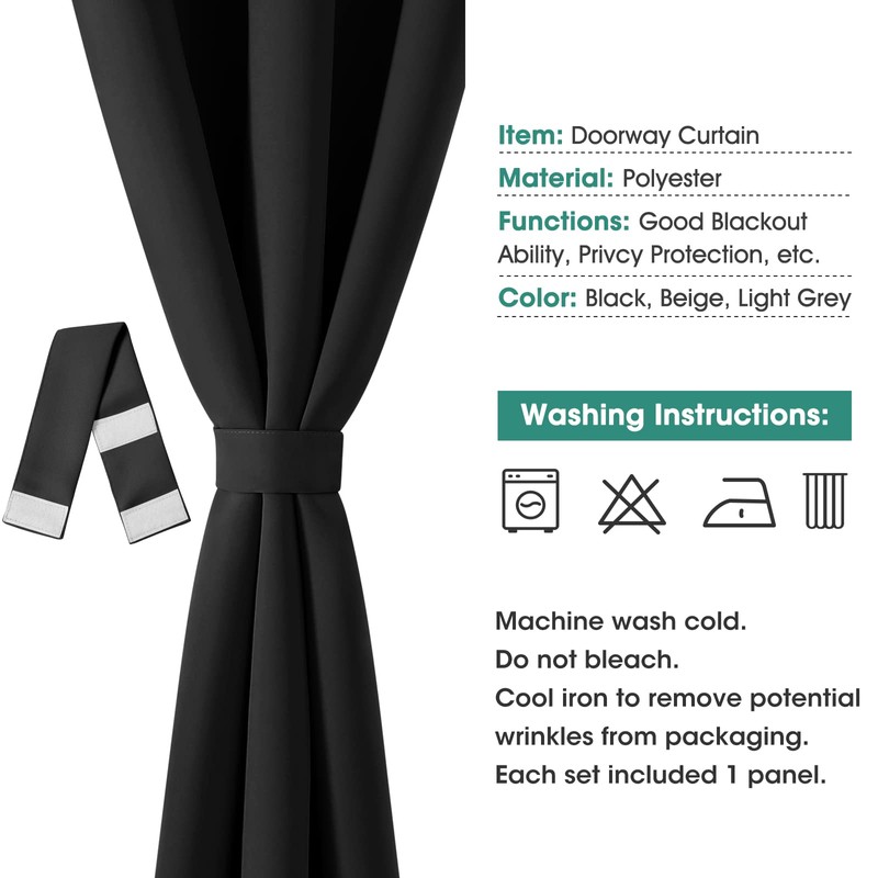 HOMEIDEAS Black Doorway Curtains Privacy, Grommet Closet Curtain for Bedroom,
