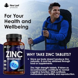 Zinc 50mg High Strength - Zinc Tablets with Copper, Pure Zinc Supplements Contributes Towards The Immune System, Bone Health and Fertility, Vegan, Non-GMO, Made in UK by New Leaf 120 Tablets