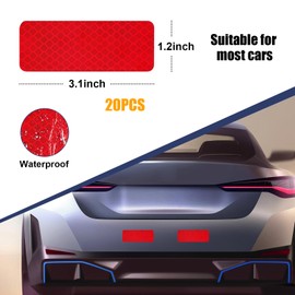 Suvnie 20PCS Warning Reflective Stickers, Night Visibility Safety Reflective Sticker, Waterproof Auto Reflector Tape for Bumper Clothing Trailers Motorcycle Helmet, Car Accessories (Red)