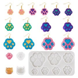 Magibeads 5Pcs Paw Print Silicone Molds Cute Cat Head Dog Resin Mold Pet Paw Footprint Resin Casting Molds for Crafts DIY Dog Collar Earring Keychain UV Epoxy Resin Jewelry Making Supplies