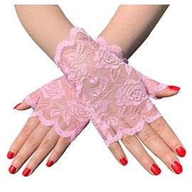 SHTGOI 1 Pair Women's Lace Gloves Short Bridal Fingerless Flower Lace Gloves Sun Protection Gloves Wedding Lace Gloves for Tea Party Funeral Wedding Party Costume Accessories, pink