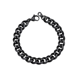 Supcare Chunky Black Bracelet, 9MM Curb Strong Link Stainless Steel Bracelet for Men, Cool Hand Bracelets - 21cm