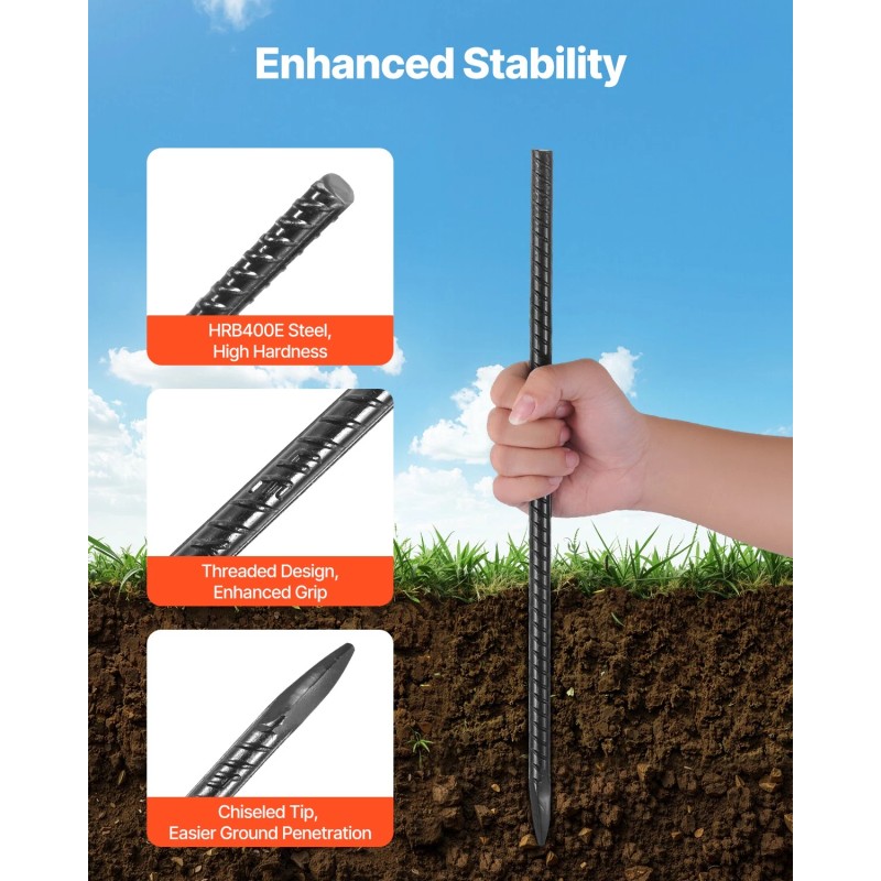VEVOR 16-Inch 16 Pack Rebar Stakes Straight Galvanized Steel Ground