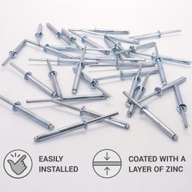 (Pack of 50 pcs) Blind Rivets 5.0 x 40 mm, Open Dome Head, Pop Rivets, DIN 7337, Steel Rivet and Steel Mandrel