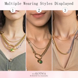 XXKOTWA 18K Gold Plated Cuban Link Chain Necklace for Women,3 Piece Layered Gold & Silver Necklaces Set, Stainless Steel Möbius Strip Chunky Statement Jewelry, Stackable Gift for Her