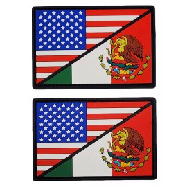 USA Flag Mexico Flag Patch [2PC Bundle -PVC Rubber -Hook Backing -3.0 X 2.0 -P1]
